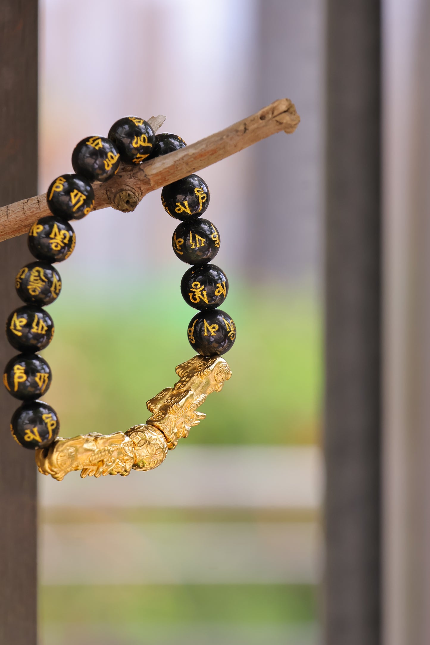 Natural Black Obsidian Twin Golden Pi Yao Bracelet