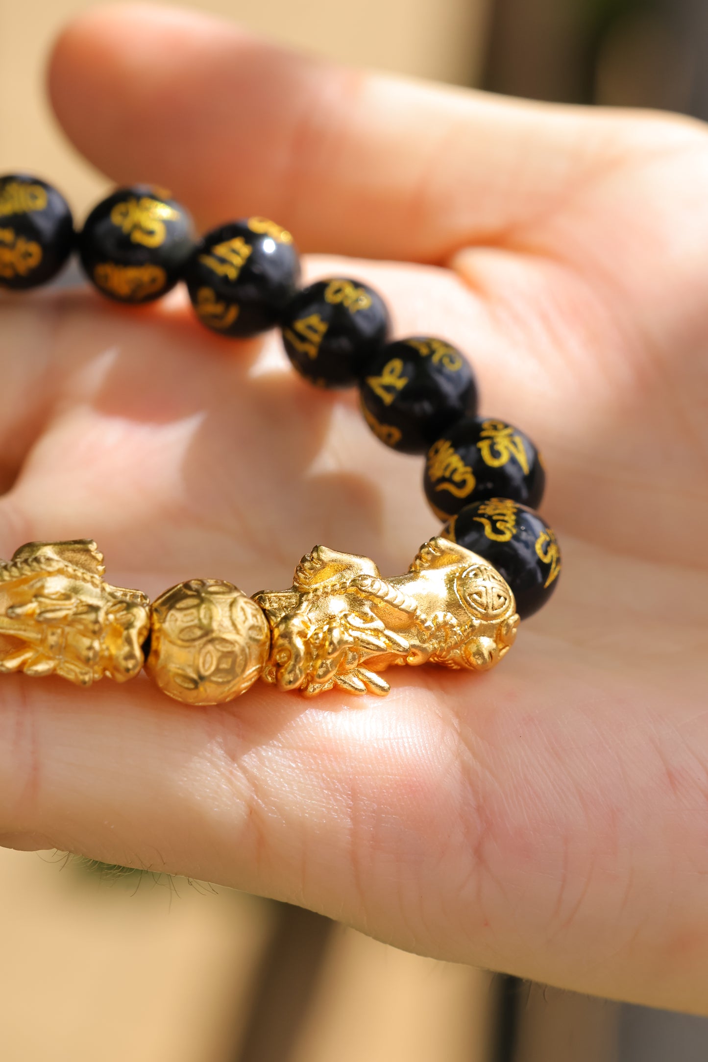 Natural Black Obsidian Twin Golden Pi Yao Bracelet